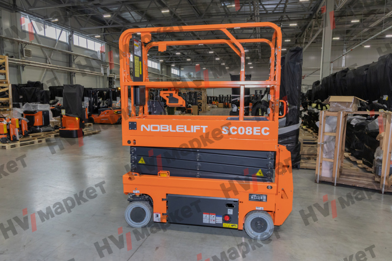 Ножничный подъёмник Noblelift SC08EC, грузоподъемность 230 кг, рабочая высота 7.8 м, размер платформы 1670x740 мм
