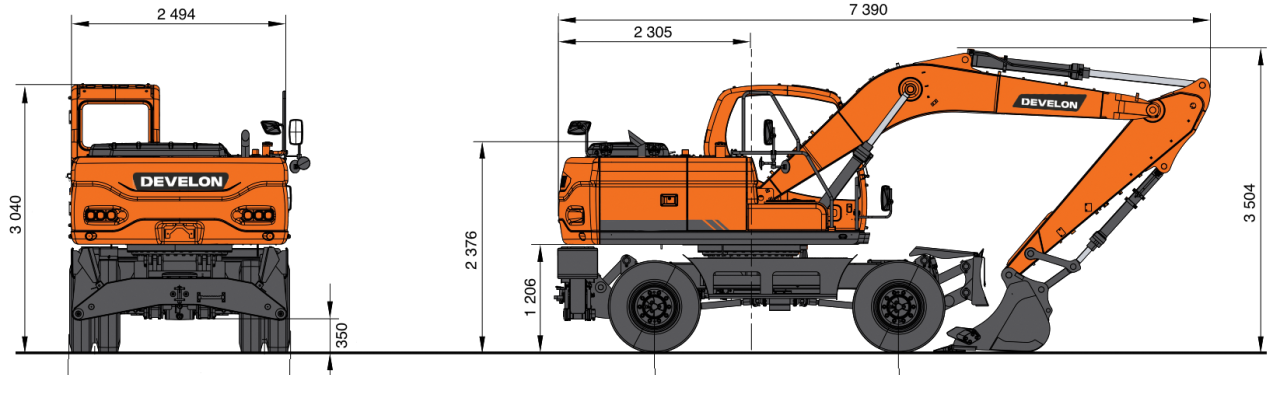 Колесный экскаватор DEVELON DX150W-7B, мощность двигателя 136 л.с.