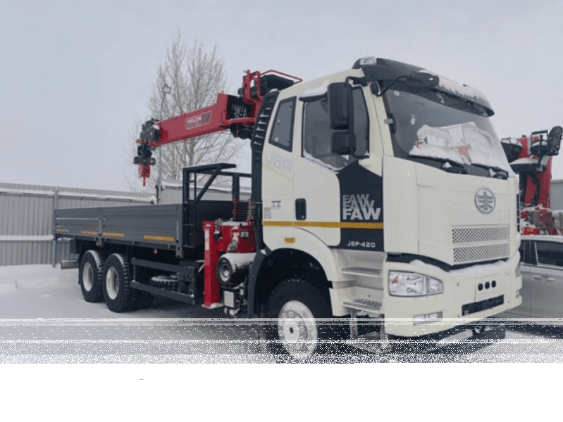 Кран-манипулятор Horyong HRS206 на шасси FAW CA3250, стальной борт 6500 мм